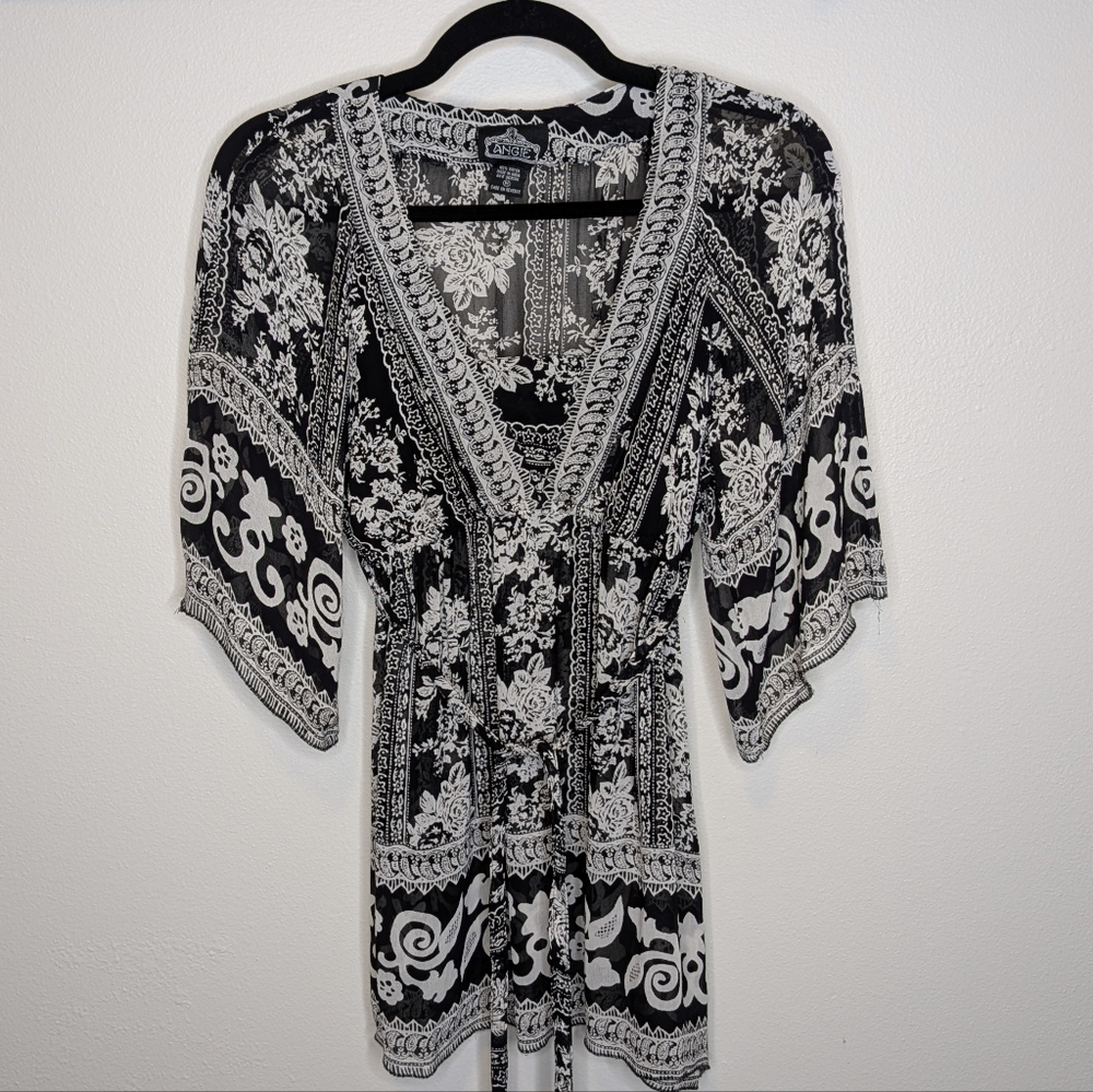 Angie Black and White Floral Blouse